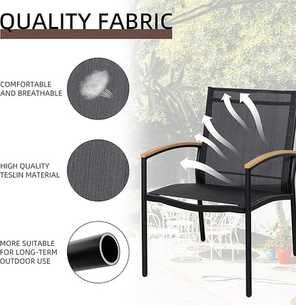 Shintenchi 3 Pieces Patio Bistro Sets, Outdoor Textilene Fabric Conversation Bistro Set, Textilene Fabric Front Porch Chairs Small Patio Furniture Set with Table for Lawn,Garden,Balcony (Black)