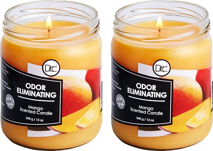 Mango Two Pack Odor Eliminating Highly Fragranced Candle - Eliminates 95% of Pet, Smoke, Food, and Other Smells Quickly - Up to 80 Hour Burn time - 12 Ounce Premium Soy Blend