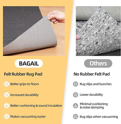 BAGAIL Felt and Natural Rubber Backing Rug Pads 1/8” Thick, 2 x 4 Ft Non Slip Rug Gripper Keep Rugs in Place, Under Area Rug Protective Cushioned Pads, Carpet Runners, Hardwood Floors Protection