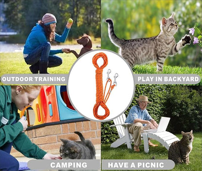 Reflective Cat Leash -15FT Cat Cable Out Escape Proof Walking Leads Yard Long Durable Safe Personalized Extender Leash Traning Play Outdoor for Puppies/Kittens/Rabbits/Small Animals