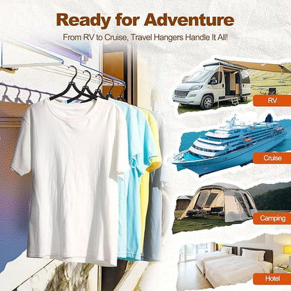 HOUSE DAY Foldable Travel Hangers 20 Pack w/10 Clips, Cruise Essentials 2025, Portable Hangers Collapsible Hanger Plastic, Travel Must Haves for Suitcase, Hotel, RV, Road Trip, Flying, Camping-Black
