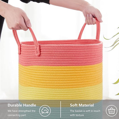 20 Inches Rainbow Baby Girls Kids Hamper Laundry Basket for Nursery Toddler Clothes Blanket Toy Storage Woven Rope Unicorn Hamper in Playroom Bedroom Large