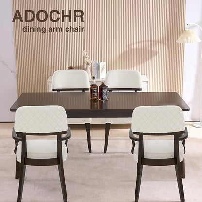 Modern Wood Dining Chairs with Arms Set of 2, Velvet Upholstered Kitchen Chairs with Open Curved Backrest & Black Hardwood Legs, Accent Chairs 350 LBS Capacity, White