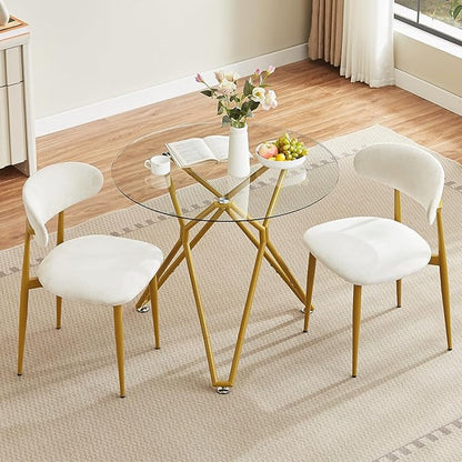 Velvet Dining Chairs Set of 2, Modern Kitchen Chairs with Curved backrests and Metal Legs, Upholstered Dining Chairs for Dining Room,White and Gold