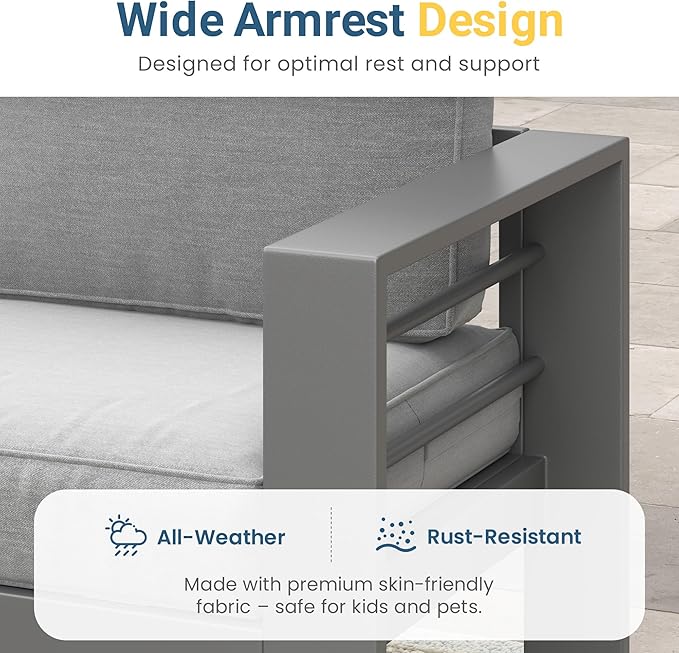 Wisteria Lane Patio Furniture Metal Loveseat, Metal Outdoor Chairs with Upgraded Cushions, All-Weather Outdoor 2 Seats Sofa Couch for Balcony, Garden, Deck, Backyard, Grey