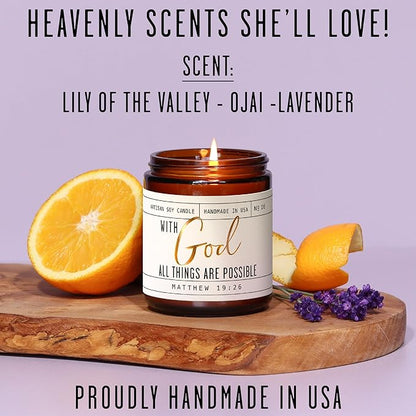 Christian Gifts for Women, Religious Gifts for Women - 'With God' Candle, w/Lily of the Valley & Lavender I Spiritual Gifts for Women I Faith Bible Gifts I Catholic Gifts Women I 50Hr Burn, USA Made