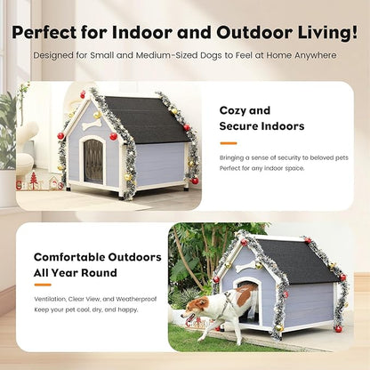 Solid Wood Dog House Comfortable Outdoor Shelter for Medium-Sized and Smaller Dog Sturdy, Durable and Easy to Clean,Can DIY,33.5’’D×30.7’’W×32.3’’H