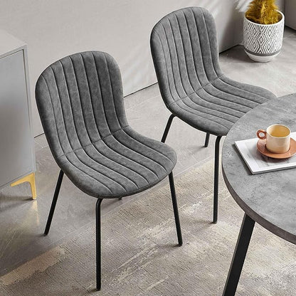 5-Piece Round Table Set for 4, 37.4" Grey Round Table with Hooks, Solid MDF Tabletop, Industrial Kitchen Table with Dark Grey PU Dining Chairs for Living Room, Dining Room