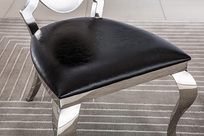 Goujxcy Dining Chair Set of 2, Leatherette Dining Chairs with Silver Legs,Upholstered Dining Chairs, Armless Side Chair,Modern Kitchen Chairs, Chair with Silver Stainless Steel Legs (Black& Silver2)