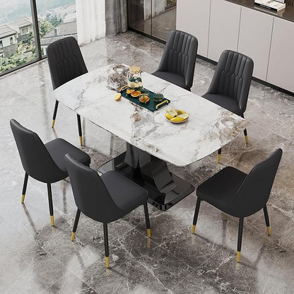 Dining Chairs Set of 6，Modern Dining Chairs, Equipped with PU Leather Backrest Cushions and Black Metal Legs, Suitable for Restaurants, Kitchens, and Bedrooms Dining Room Chairs