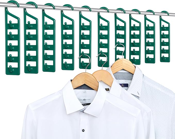 CraftyCrocodile Space Saving Hangers for Clothes - 10 in Pack, Heavy Duty Plastic, Multi Closet Space Savers for Shirts, Pants, Jeans, Sweaters - Hanger Organizer Space Saver