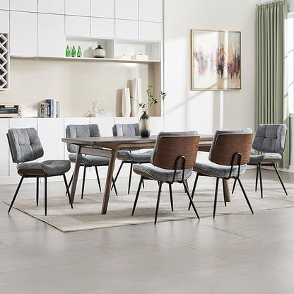 BFZ Dining Chairs Set of 6, Mid Century Modern Kitchen Chairs with Walnut Bentwood Back and Metal Legs, Upholstered Fabric Dining Room Chairs for Kitchen, Living Room
