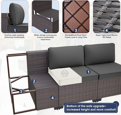 Kurapika 11 Pieces Patio Furniture Set, Rattan Wicker Outdoor Conversation Sets w/43in Propane Fire Pit Table and 4 Inch Cushion(Grey)