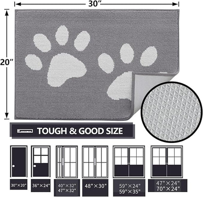 Buganda Dog Door Mat for Muddy Paws, Absorbent Dirt Trapper Washable Indoor Doormats, Non Slip Low-Profile Mud Mat for Dogs, Front Entrance Doormat for Inside Floor (70x24 Inches, Light Grey)