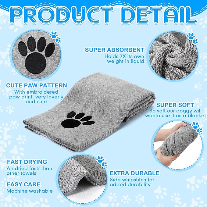 Chumia 4 Pack Dog Towels for Drying Pet Grooming Absorbent Dogs Soft Microfiber Quick Drying Winter Large Medium Small Puppy Bath Towels for Kitten Cats Pets(40 x 24 Inch,Gray)