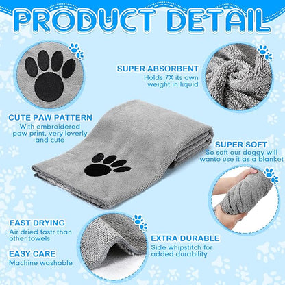 Chumia 4 Pack Dog Towels for Drying Pet Grooming Absorbent Dogs Soft Microfiber Quick Drying Winter Large Medium Small Puppy Bath Towels for Kitten Cats Pets(40 x 24 Inch,Gray)