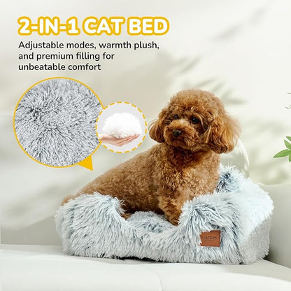 CATISM Cat Bed, Cat Cave for Indoor Cats, Soft Cat Dome, Self-Warming 2 in 1 Foldable Pet Cat House with Washable Cushioned Pillow Calming Fluffy Dog Beds for Small Dogs with Anti-Slip Bottom Gray