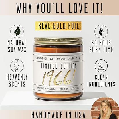59th Birthday Gifts for Women - 'Limited Edition 1966' Soy Candle, w/Champagne on Ice I 59 Birthday Gifts for Women I 59th Gift for Her Ideas I 9oz Reusable Jar, 50Hr Burn, Made in USA