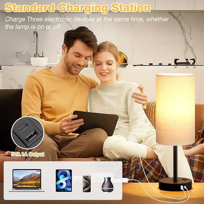 Dicoool Tall Touch Bedside Table Lamp with USB - 3 Way Dimmable Black Lamps for Bedroom Nightstand, Desk Lamp with Black Charging Station for Dorm, Office, Kids Room