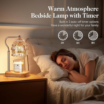 Candle Warmer Lamp with Timer Dimmer, Modern Wax Warmer for Scented Wax Jar Candle Warmer with 2 Bulbs, Adjustable Height Glass Lamp for Gifts for Women, House Warming Gifts, Home Decor, Gold Amber