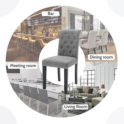 Westice Dining Room Chairs Set of 2 Upholstered Fabric Kitchen Chairs Dining Room Side Chair with Nailhead Trim and Rubber Wood Legs for Small Space Apartment, Gray