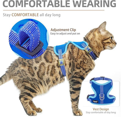 PUPTECK Cat Harness and Leash Set Escape Proof, Reflective Adjustable Soft Mesh Kitten Vest Harness for Walking Travel, Navy Blue, M