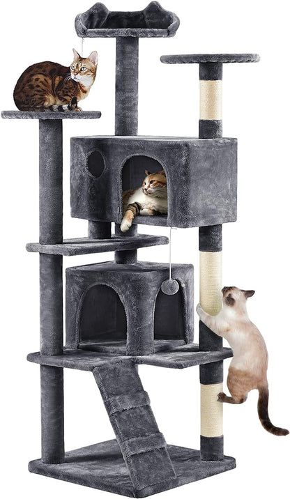Yaheetech 70in Multi-Level Cat Tree Tall Cat Tower Cat Furniture with Condo, Scratching Posts & Dangling Ball for Indoor Cats Activity Center, Dark Gray