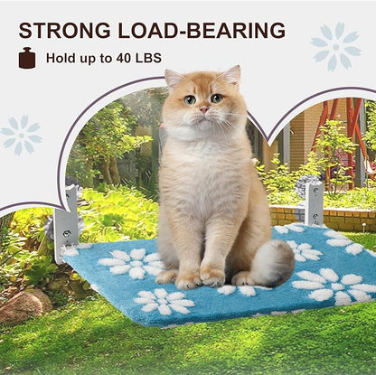 Cat Window Perch, Foldable Cat Window Hammock with Cute 3D Textured Flower Cover, Breathable Mesh Cover and Strong Suction Cups, Cordless Window Seat Bed for Indoor Cats (Blue, Medium)