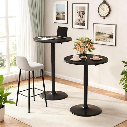 Shahoo Round Bar Table, Adjustable Height and 360° Swivel Bistro Pub Table, Cooktail Table for Bar, Bistro, Dining Room, Black
