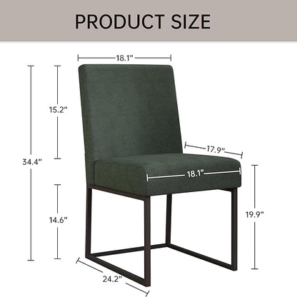 VKNOW Upholstered Dining Chairs Set of 4, Modern Dining Room Chairs, Linen Kitchen Chair Dinner Chair with Black Metal Base for Kitchen Office, Green-Unstriped
