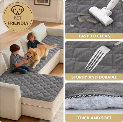 H.VERSAILTEX Chenille Couch Cover for Dogs Washable Soft Fuzzy Extra Large Sofa Slipcovers Sectional Sofa Cover Thick Pet Couch Cover Protector Non-Slip Dog Bed Cover(Light Grey, 28" x 134")