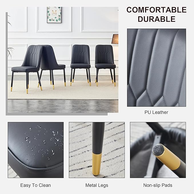 Dining Chairs Set of 4，Modern Dining Chairs, Equipped with PU Leather Backrest Cushions and Black Metal Legs, Suitable for Restaurants, Kitchens, and Bedrooms Dining Room Chairs