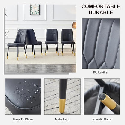 Dining Chairs Set of 4，Modern Dining Chairs, Equipped with PU Leather Backrest Cushions and Black Metal Legs, Suitable for Restaurants, Kitchens, and Bedrooms Dining Room Chairs