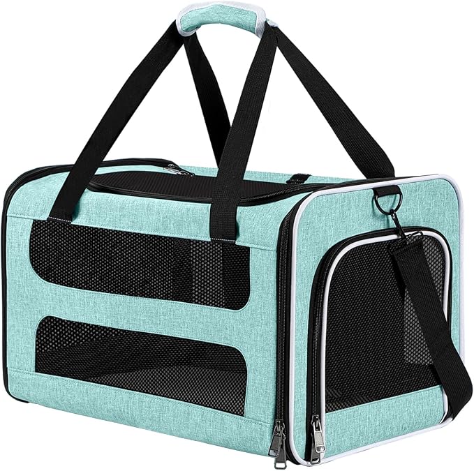 Cat Carrier Soft-Sided 18x11x11 Inch Travel Bag for Medium Cats Over 15lbs, Small Dog Carrier Crate Top Entry Breathable Mesh Puppy 12 Pounds, Pet Rabbit Carrying Cage Kennel Collapsible Teal