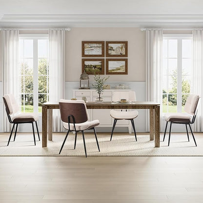 Dining Chairs Set of 4,Mid Century Modern Kitchen Chairs with Walnut Bentwood Back and Metal Legs,Upholstered Fabric Dining Room Chairs for Kitchen, Living Room,Beige
