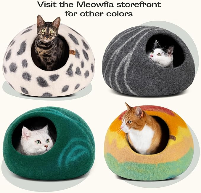 MEOWFIA Cat Cave – Premium Felt Cat Bed for Indoor Cats, Handmade 100% Merino Wool (Medium, Dark Grey)