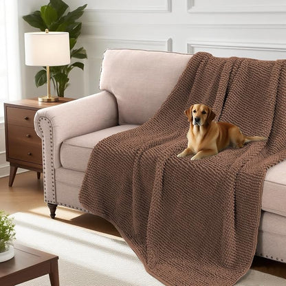H.VERSAILTEX Plush Chenille Couch Cover for Dogs Pets Blanket for Bed Anti-Slip Soft and Durable Furniture Protector for Small Medium Large Cats Washable (52" x 82", Caramel)