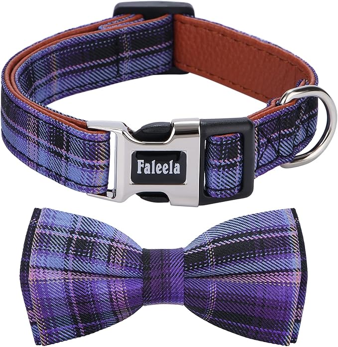 Faleela Soft &Comfy Bowtie Dog Collar,Detachable and Adjustable Bow Tie Collar,for Small Medium Large Pet (Purple, Large(Pack of 1))