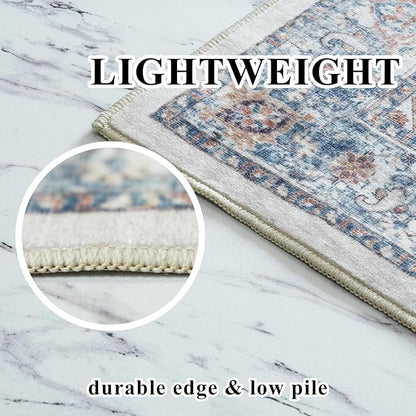 Washable 3x18 Hallway Runner Rug: Vintage Low Pile Soft Kitchen Entry Runner Long Non-Shedding Distressed Carpet for Living Room Dining Room Non Slip Thin Floor Mat for Bathroom Bedroom (3X18, Brick)