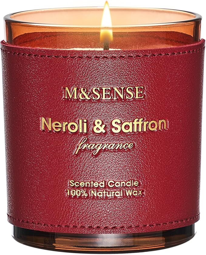 M&SENSE Neroli Saffron Scented Candles-Vegan Soy Wax, No Toxin 10oz 42-Hour Long Burning Time, Fall Winter Cozy Stress Relief Candle for Home Fragrance, Thanksgiving Christmas Housewarming Gift