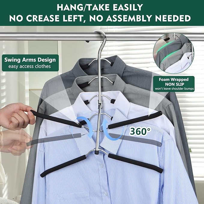 DOIOWN Clothes Hangers Space Saving: 6 Tier Coat Hanger Space Saving Hangers Non Slip Foam Padded Hanger, 3 Pack Black Metal Sweater T Shirt Hangers for Men Women, Closet Organizers and Storage