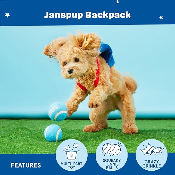Barkbox 2 in 1 Interactive Plush Dog Toy - Rip and Reveal Toy for Dogs and Puppies - Stimulating Squeaky Pet Toys | Janspup Backpack (Small)