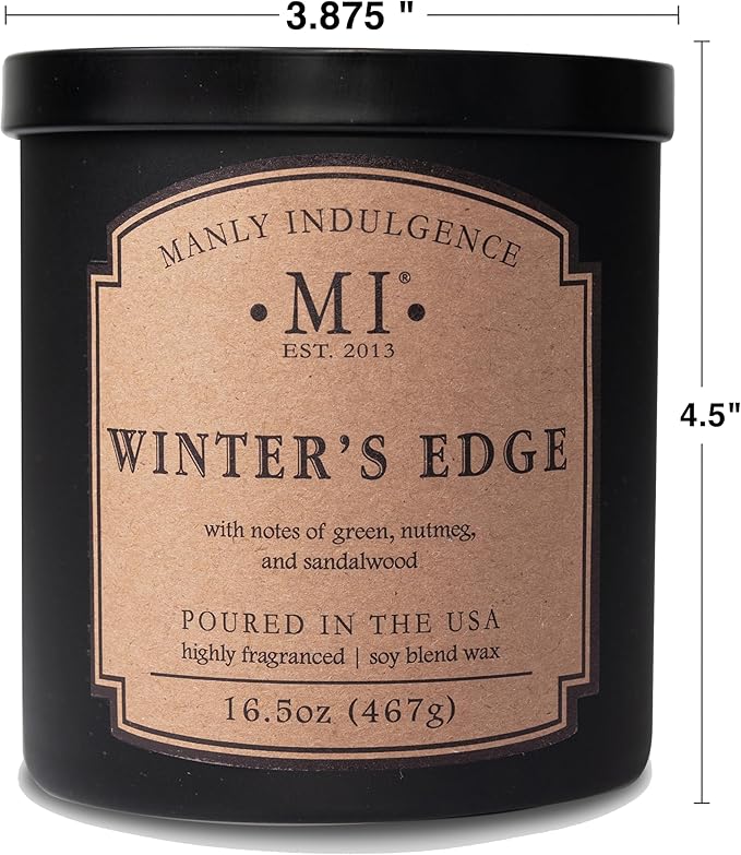 Manly Indulgence Winters Edge Scented Candles for Men, 2 Wick, 16.5 oz Premium Soy Blend Wax, 60H Burn, Candles for Home Scented - Made in The USA
