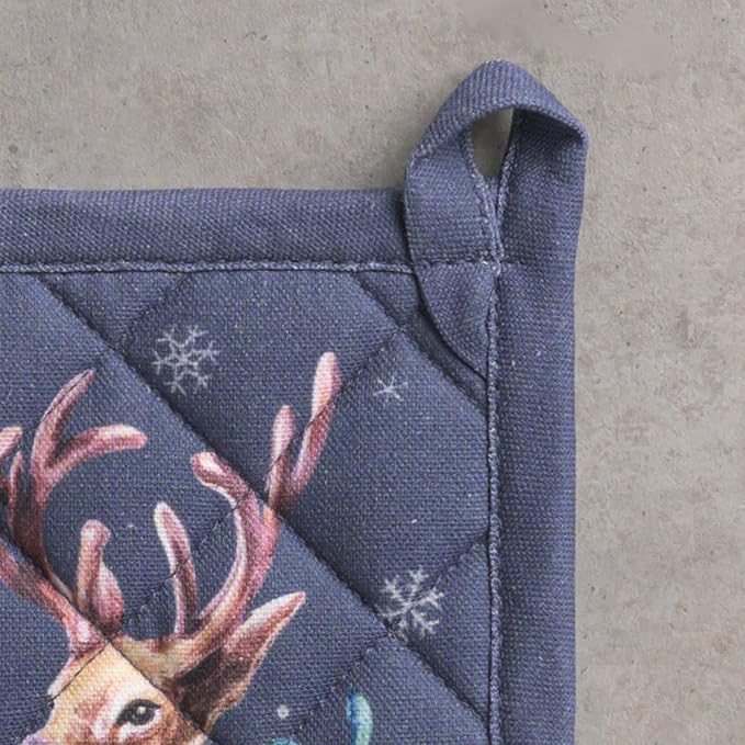 Maison d' Hermine Pot Holders 100% Cotton Heat Resistant Potholders 8" x 8" Hot Pads with Loop for Thanksgiving Christmas Decorations BBQ Cooking Baking Handling Hot Pans (Pack of 1, Christmas Joy)