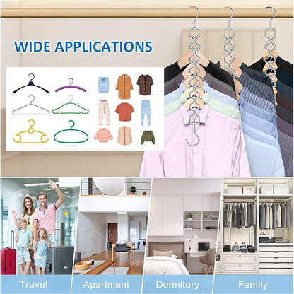 6 Pack Space Saving Hangers for Clothes, Heavy Duty 30Lbs Capacity Magic Clothes Space Saver Sturdy Metal Hanger Organizer with 360° Swivel Hook, Closet Organizers Storage Dorm Essentials Silver
