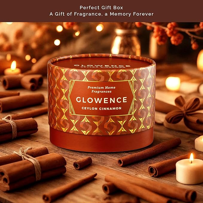 Luxury Cinnamon Scented Fall Candle - Housewarming Fall & Christmas Candle for Home - Elegant Gift for Women & Men - 100% Natural Soy Wax - Large 3 Wick Jar Candle - Up to 40 Hours Burning Time