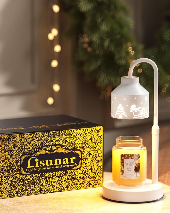 Christmas Candle Warmer Lamp with Timer & Dimmer,Wax Melt Warmer for Jar Candles,2 Bulbs,Gift for Women Mom,House Warming Gifts, Home Decor
