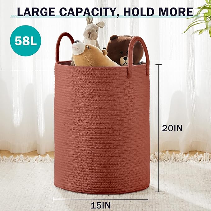 YOUDENOVA Laundry Hamper Basket, Woven 58L Tall Laundry Basket for Blanket Organizer- Clothes Hamper Baby Nursery Hamper for Blanket Storage in Bedroom