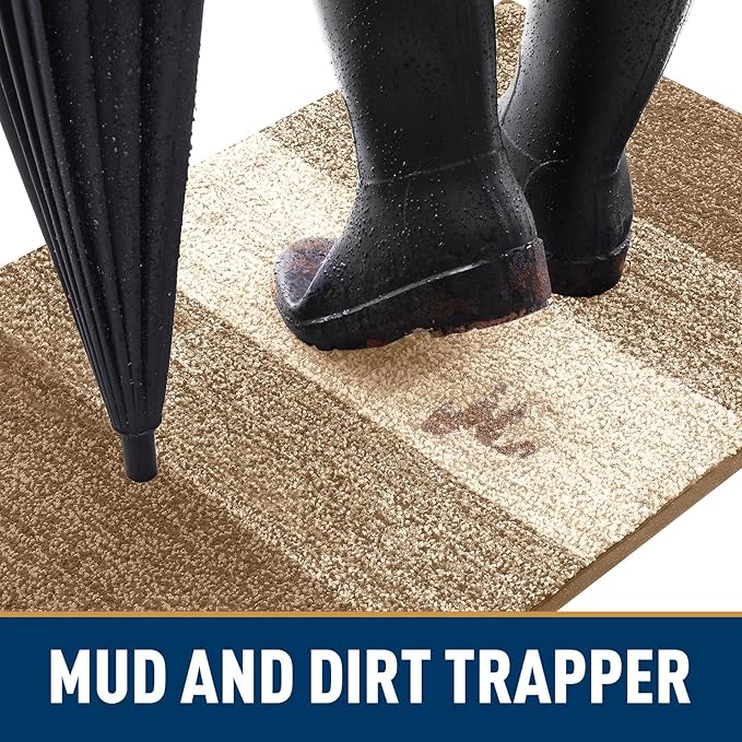 Smiry Dog Door Mat for Muddy Paws, Absorbs Moisture and Dirt, Low-Profile Entryway Mat with Non-Slip Backing, Entry Indoor Outdoor Doormat for Inside Floor (48x30 Inches, Camel, Striped)