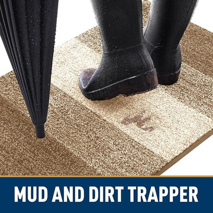 Smiry Dog Door Mat for Muddy Paws, Absorbs Moisture and Dirt, Low-Profile Entryway Mat with Non-Slip Backing, Entry Indoor Outdoor Doormat for Inside Floor (48x30 Inches, Camel, Striped)